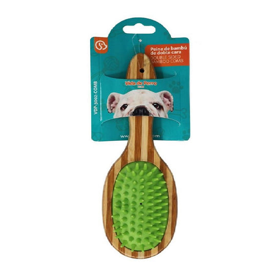Cepillo de aseo 2 en 1 hecho de bambú para mascotas: Cuida el pelaje y masajea a tu mascota de forma natural